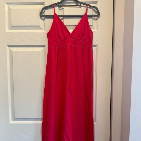 strapless open back dress Hot Pink V-Neck Ruffle A-Line Long Prom Dress, Hot Pink / 18